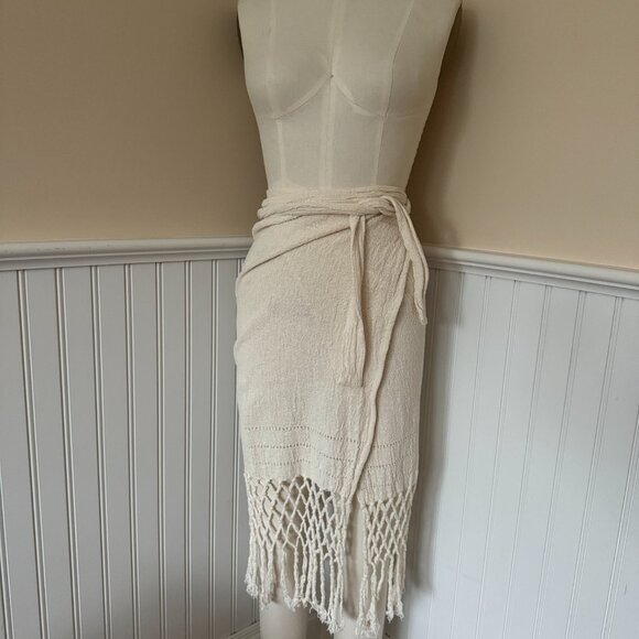 Elegant Cream Midi Skirt with Fringe - Picture 3 of 7